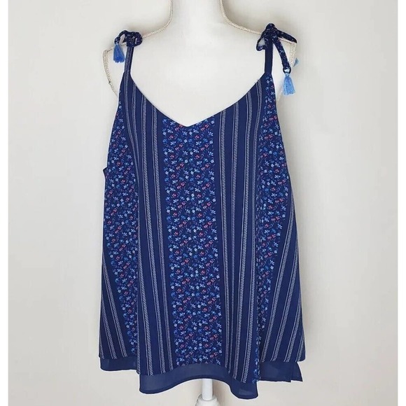 Skies Are Blue Chifon Blouse Women’s Sz 1X Floral Top V-neck Spaghetti Strap - Picture 1 of 12